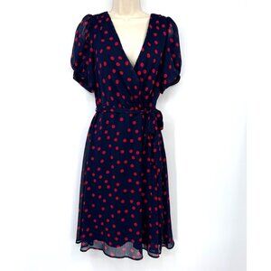 Connected Twisted-Sleeve Fit & Flare Dress Woman’s size medium sheer navy red po